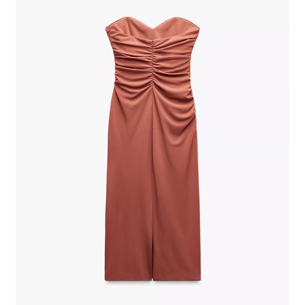 Zara NWT sweetheart neck ruched draped strapless midi fitted dress - Picture 8 of 9